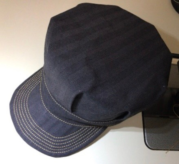 ＜受注製作＞デッドストック綿麻ヘリンボーンwork cap ワークキャップ（希望サイズで作ります。） 1枚目の画像