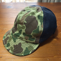 岡山産セルビッチデニム×ダックカモ cycle cap サイクルキャップ（56cm〜63cm位まで対応） 4枚目の画像