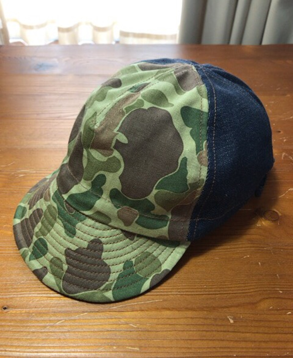 岡山産セルビッチデニム×ダックカモ cycle cap サイクルキャップ（56cm〜63cm位まで対応） 4枚目の画像