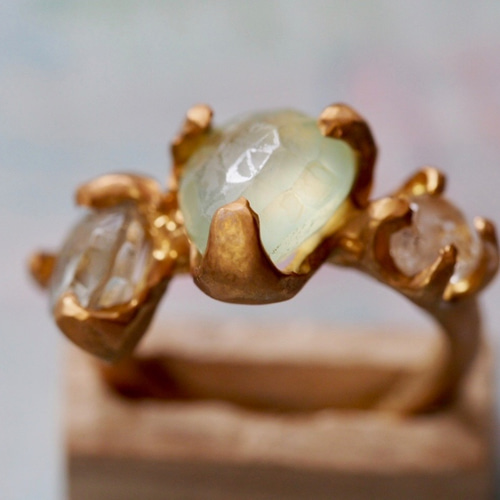 グリーンアメジストプレナイトマルチトルマリンリング