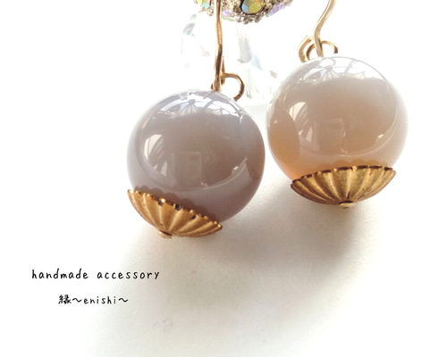 天然石☆レア☆大粒グレープアゲートのピアス14kgf 天然石☆レア☆大粒グレープアゲートのピアス14kgf