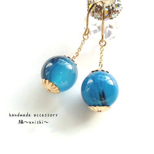30%OFF SALE セール 天然石 ブルーアゲード vintege風 ピアス ゴールド