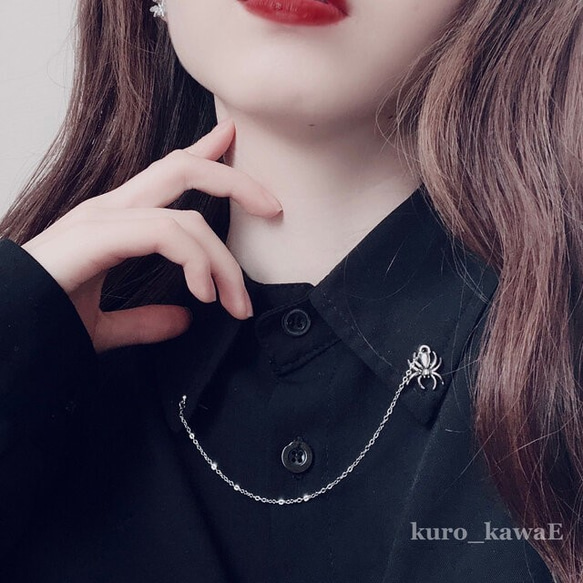 蜘蛛のタックピン / ゴシック フォーマル メンズ シルバー 襟チェーン