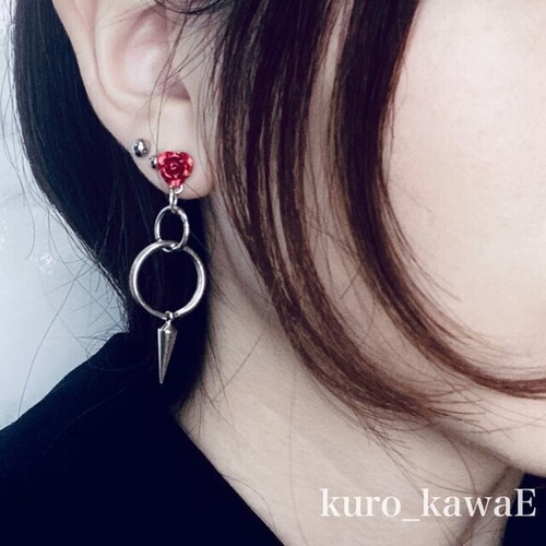 薔薇と棘のピアス / 地雷系 イヤリング フェイクピアス ノンホール