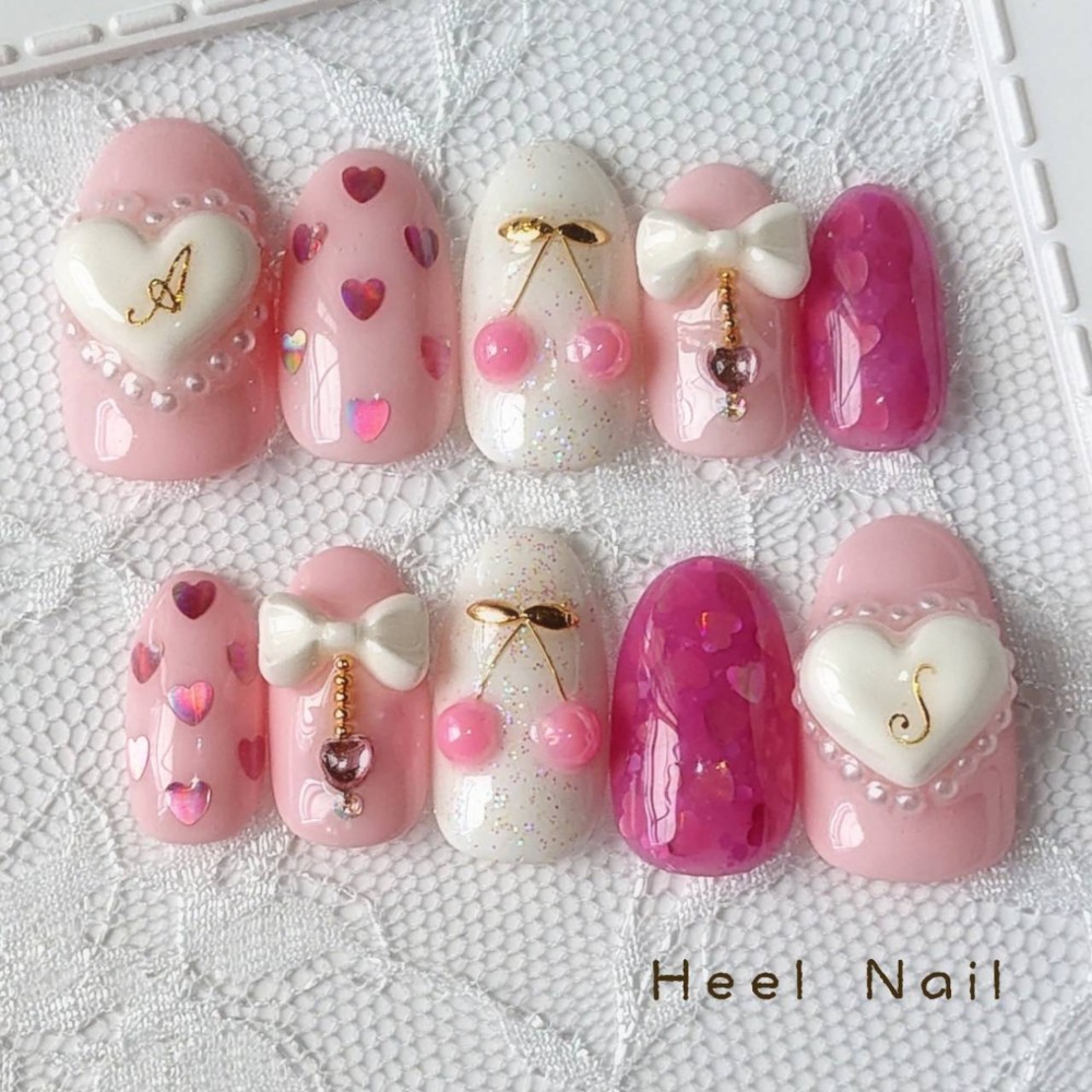 【No.012】ネイルチップ♡ゆめかわ♡ハートネイル♡羽♡リボン No.012】ネイルチップ♡ゆめかわ♡ハートネイル♡羽♡リボン No.012】