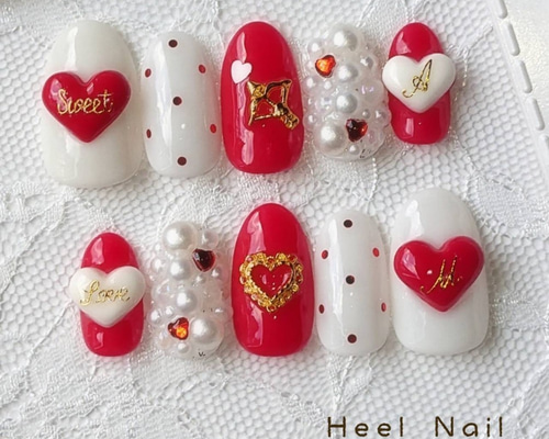 ♡ハートとリボンのキラキラネイル♡ ネイルチップ ハンドメイド e581be397f8e7083872c4f005ee9d1