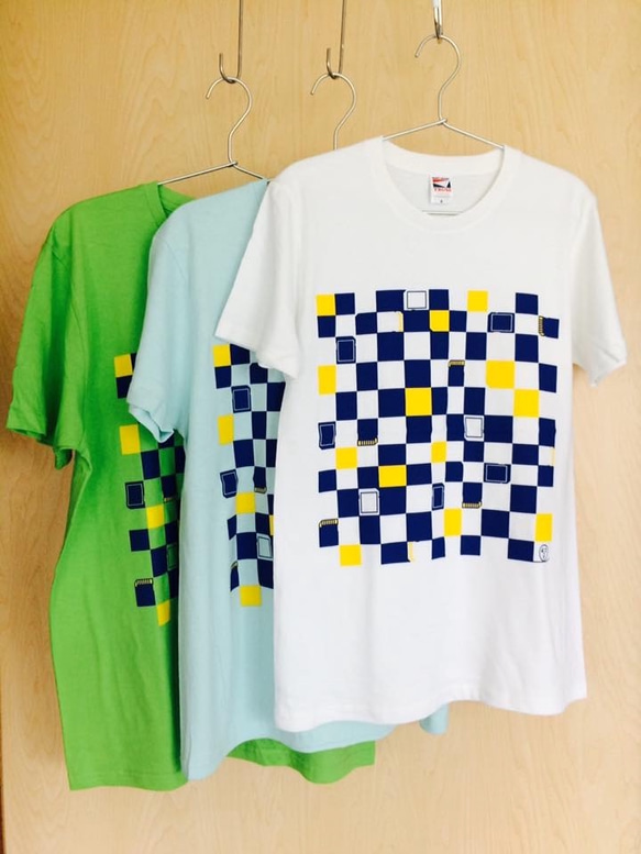 市松SDカード柄Tシャツ(黄緑色・S) 2枚目の画像