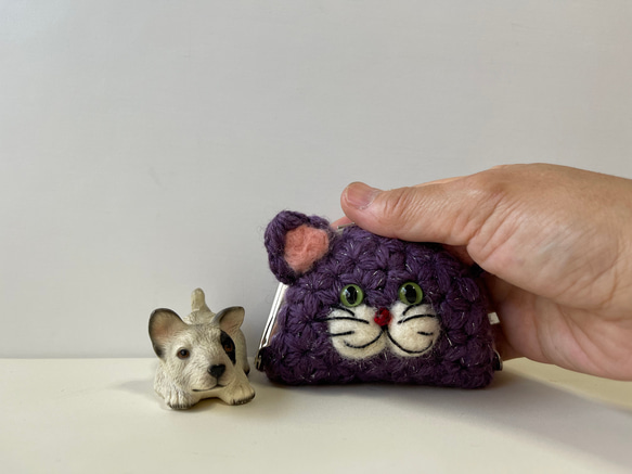 =リフ編みで編んだ猫ちゃんがま口コインケース= 7枚目の画像