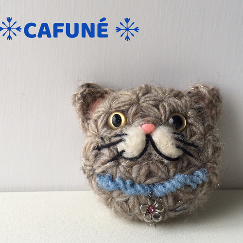 リフ編みで編んだねこちゃんブローチ ブローチ CAFUNÉ 通販｜Creema 