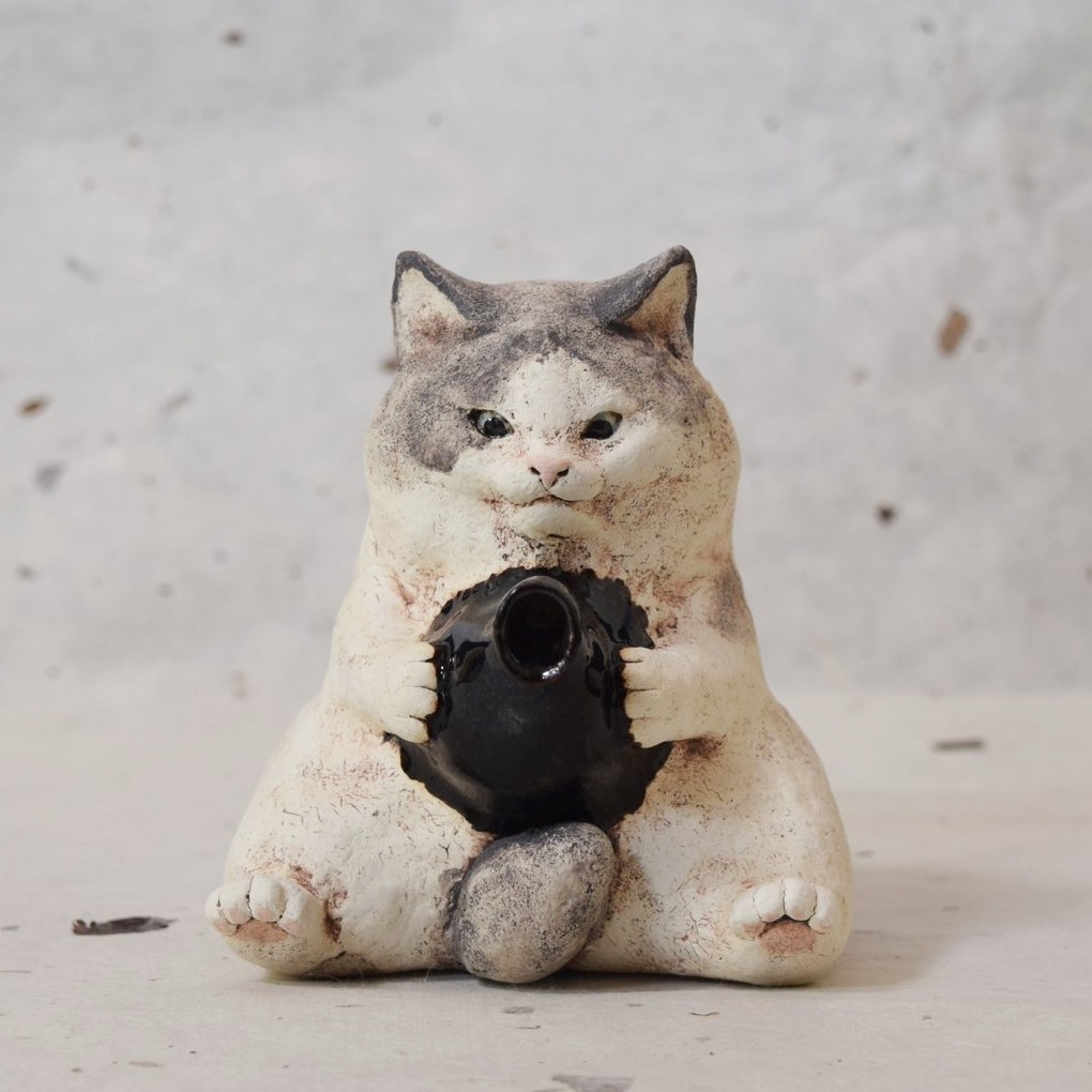 白亜器　猫徳利&お猪口セット
