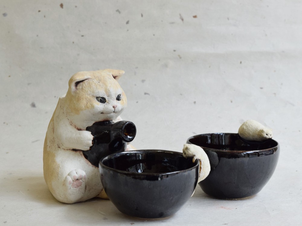 オーダー 猫徳利（小） 猫口2個セット おちょこ・ぐい呑み・徳利