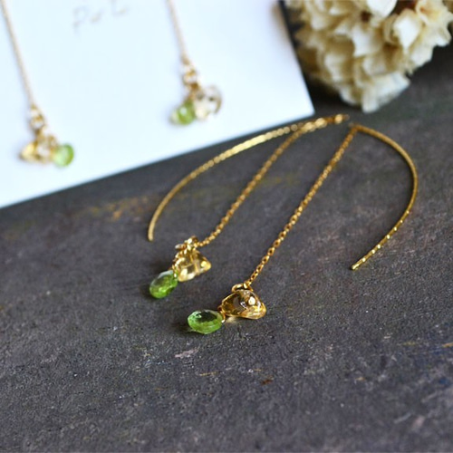 宝石質ペリドット×シトリンアメリカンピアス ピアス（その他