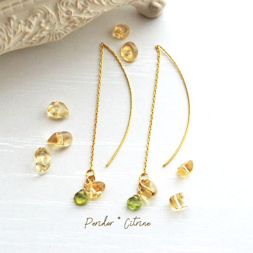 宝石質ペリドット×シトリンアメリカンピアス ピアス（その他