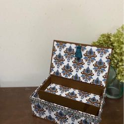 [luxuryシリーズ　cartonnage] オリジナル裁縫箱[ブルーブラウンダマスク柄] 4枚目の画像