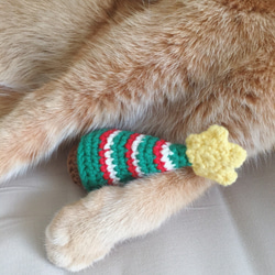 聖誕樹貓草包/毛線編織寵物玩具 第6張的照片