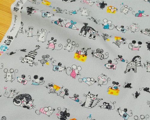 ANIMALAND-ネコさんネズミさん- 7B：グレー 50cmカットクロス