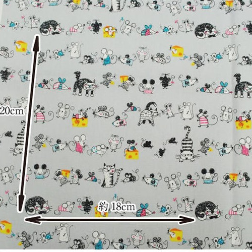 ANIMALAND-ネコさんネズミさん- 7B：グレー 50cmカットクロス