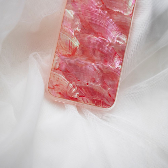 予約販売【iPhone 13シリーズ対応】自然なシェル素材＜ピンク＞カラーデザイン(a0078PK)◆スマホケース 3枚目の画像