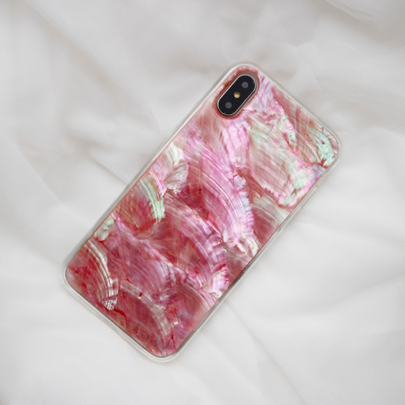 予約販売【iPhone 13シリーズ対応】自然なシェル素材＜ピンク＞カラーデザイン(a0078PK)◆スマホケース 9枚目の画像