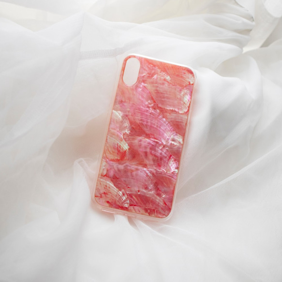 【iPhone 13シリーズ対応】自然なシェル素材＜ピンク＞カラーデザイン(a0078PK)◆スマホケース 1枚目の画像
