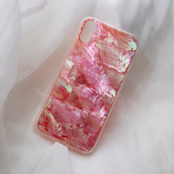 【iPhone 13シリーズ対応】自然なシェル素材＜ピンク＞カラーデザイン(a0078PK)◆スマホケース 2枚目の画像