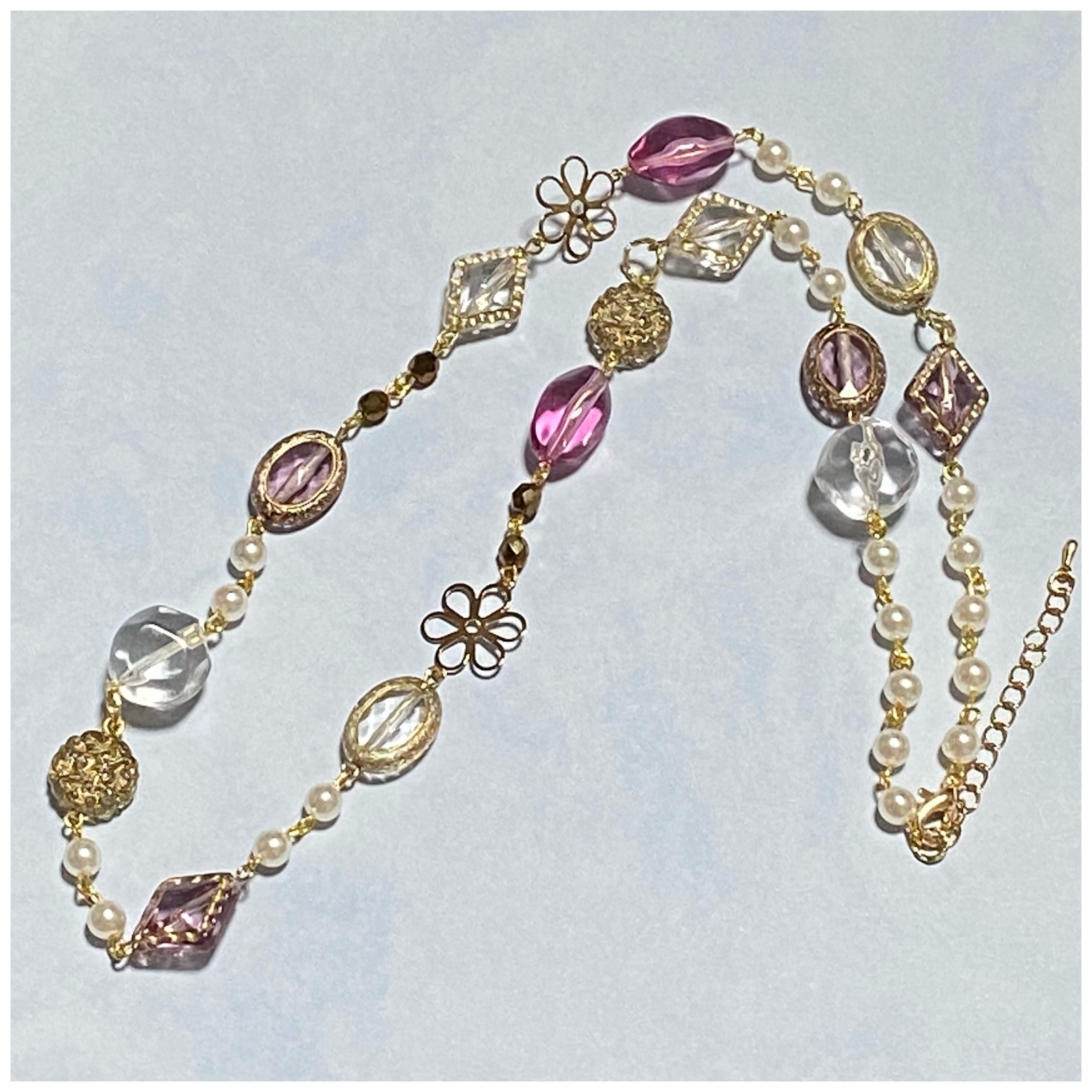 【Creema限定送料無料】一点限定　海のしずく★ ドイツ製アクリルビーズ　春色のロングネックレス ★    N008