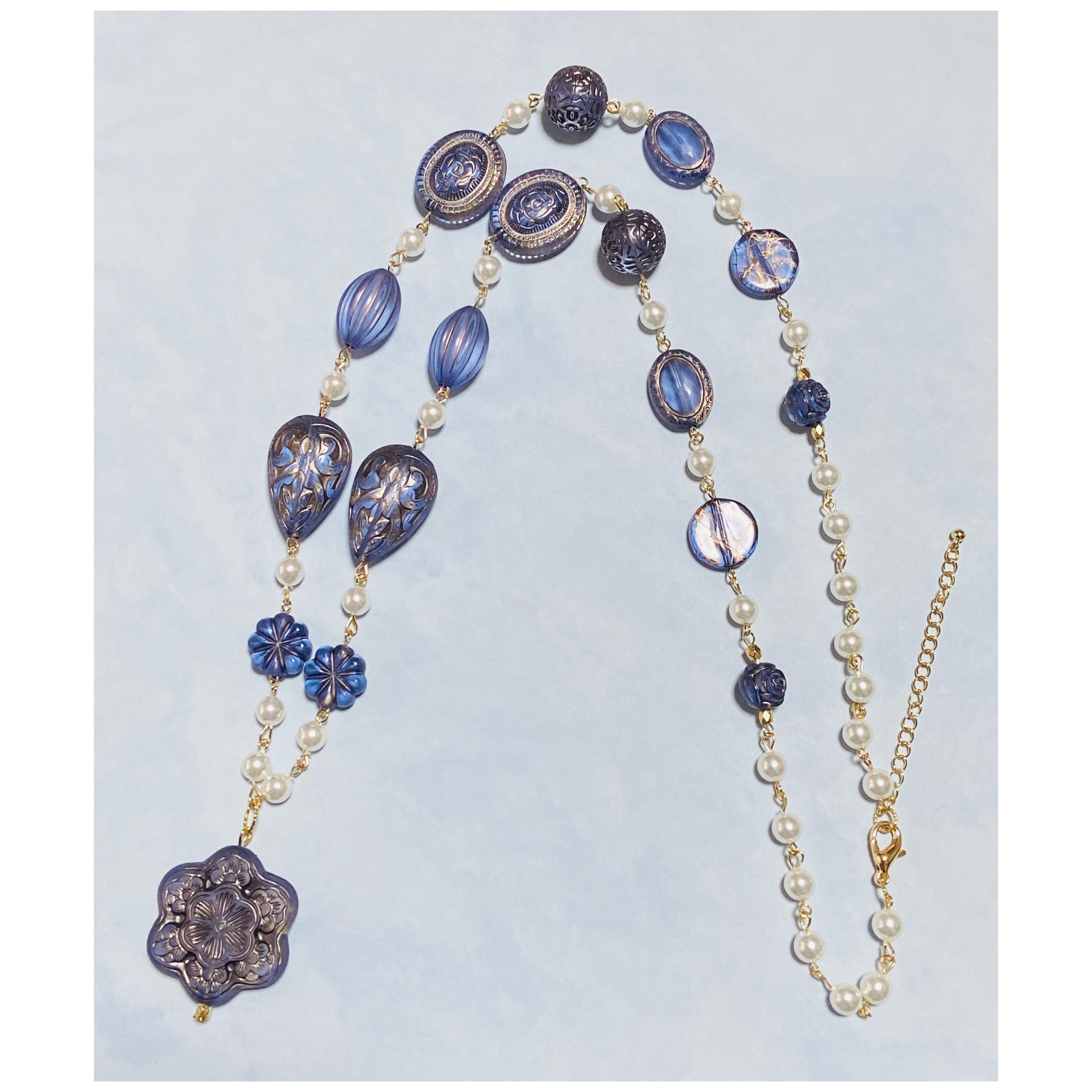 【Creema限定送料無料】海のしずく★ バイオレットブルーのロングネックレス ★  N017