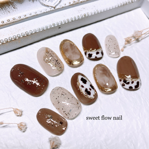 SALEネイルチップ＊ニュアンス シアーブラウン うねうね ブライダル  