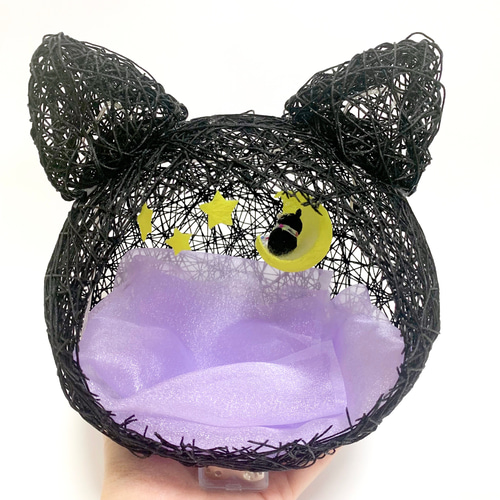 ハロウィン モシャモシャ黒猫バスケット スタンドライト・テーブル 