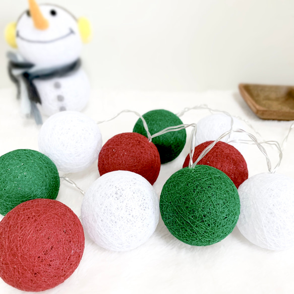 コットンボールライト(10球)☆クリスマスカラー 3枚目の画像