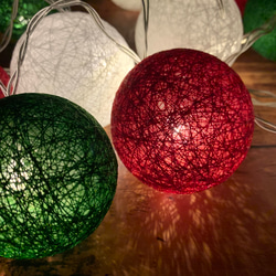 コットンボールライト(10球)☆クリスマスカラー 5枚目の画像