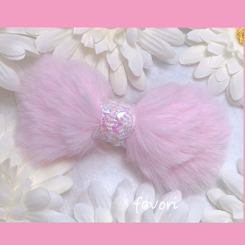 ふわふわピンクファーのリボンバレッタ♪ バレッタ favori 通販
