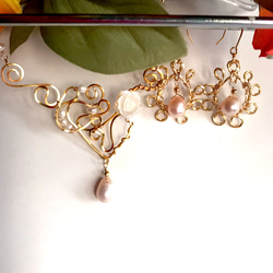 creema限定 桜色クレオ真珠 14kgf ネックレスとピアスorイヤリング 1点のみ 2枚目の画像