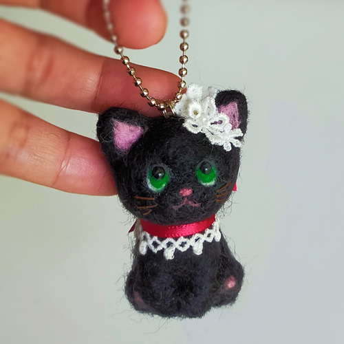 羊毛フェルト　猫　黒猫　子猫ちゃんの春　リース　壁飾り　ハンドメイド 羊毛フェルト 猫 黒猫 子猫ちゃんの春 リース 壁飾り ハンドメイド