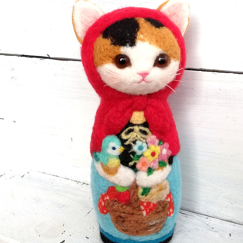 ◾受注制作・羊毛フェルト・猫マトリョーシカ☆big・赤ずきん(三毛猫