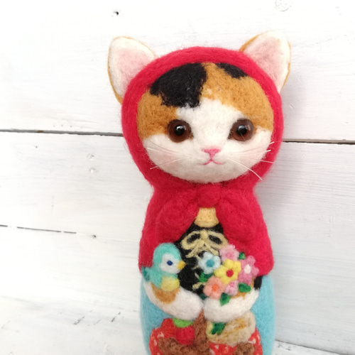 ◾受注制作・羊毛フェルト・猫マトリョーシカ☆big・赤ずきん(三毛猫