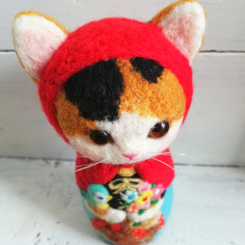 ◾受注制作・羊毛フェルト・猫マトリョーシカ☆big・赤ずきん(三毛猫