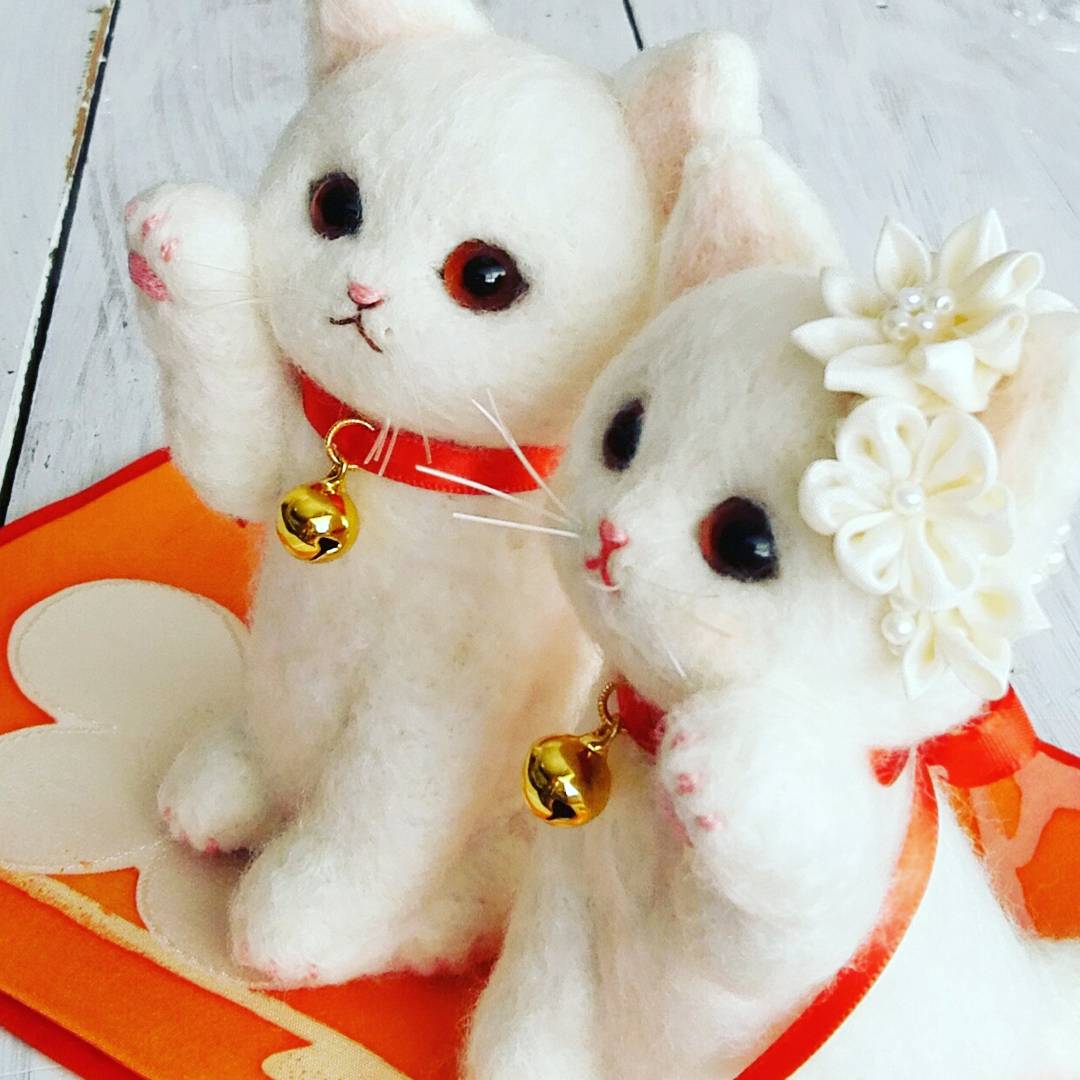 ◾受注制作・ウェルカム招き猫・白猫セット（12cmサイズ