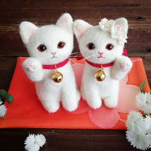◾受注制作・ウェルカム招き猫・白猫セット（12cmサイズ