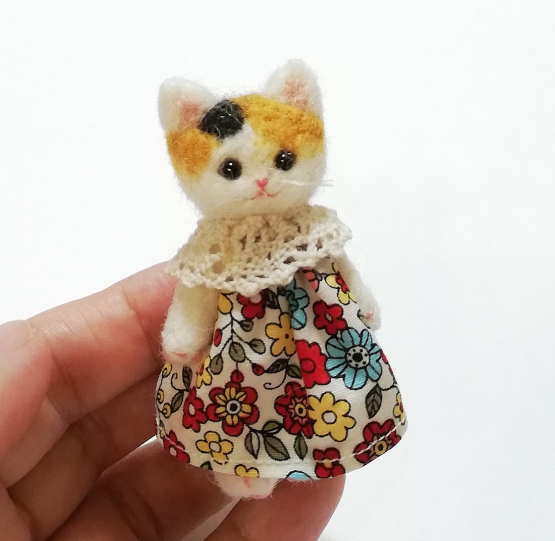 テディベア ハンドメンド ぬいぐるみ chata作家 羊毛フェルト ネコ