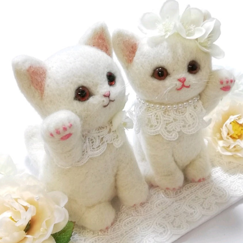 ◾受注制作・ウェルカム招き猫・白猫セット（12cmサイズ