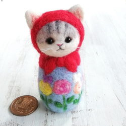 ◾受注制作・羊毛フェルトの猫マトリョーシカ・カラフルローズ 6枚目の画像