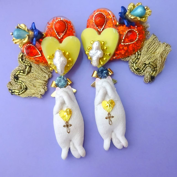 フラワーなにゃんこ♪ しっぽゆらゆら♡ピアス/イヤリング✩*॰¨ フラワーなにゃんこ♪ しっぽゆらゆら♡ピアス/イヤリング✩*॰¨