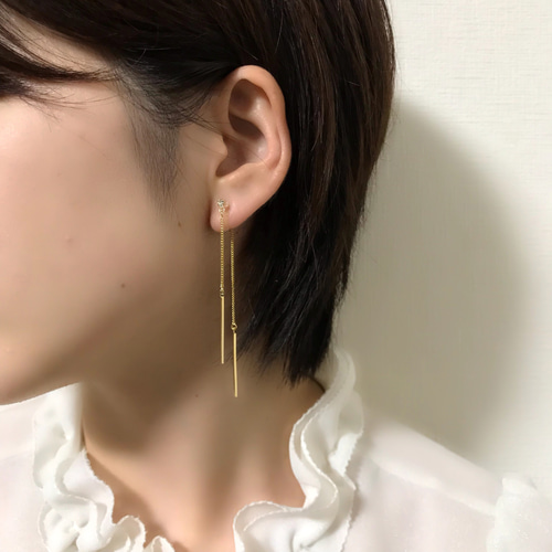 ストレートスティック2連アメリカンピアス風ノンホールピアス