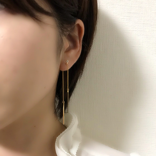 ストレートスティック2連アメリカンピアス風ノンホールピアス樹脂