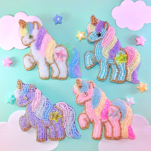 ユニコーンのビーズ刺繍ブローチ ピンク ブローチ たまこ 通販 7366906