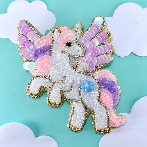 【ペガサス】ビーズ刺繍ブローチバッグチャーム ペガサス 馬 ビーズ刺繍ブローチ ブローチ バッグチャーム ポニー