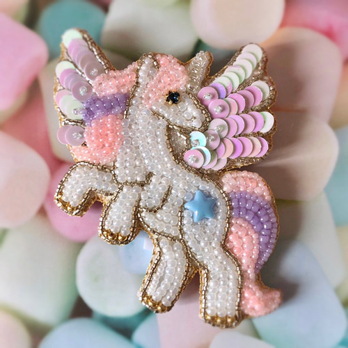 日向箱オンラインショップ 【ペガサス】ビーズ刺繍ブローチバッグチャーム