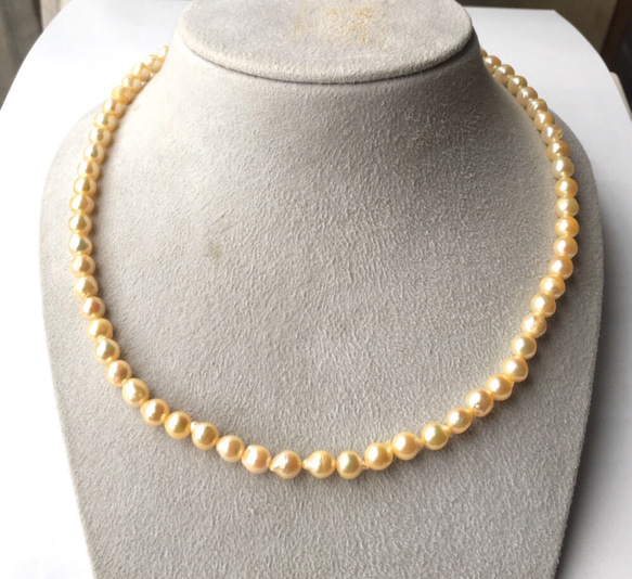 送料無料】#149 金色あこやバロック〜ドロップ 本真珠 6.0〜6.5㍉ 1連