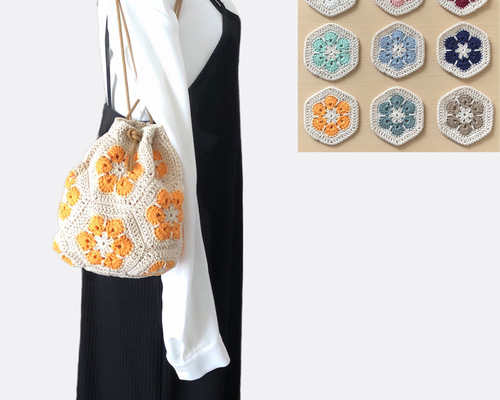 ☆選べるカラー☆アフリカンフラワー巾着バッグ《受注制作》セミ